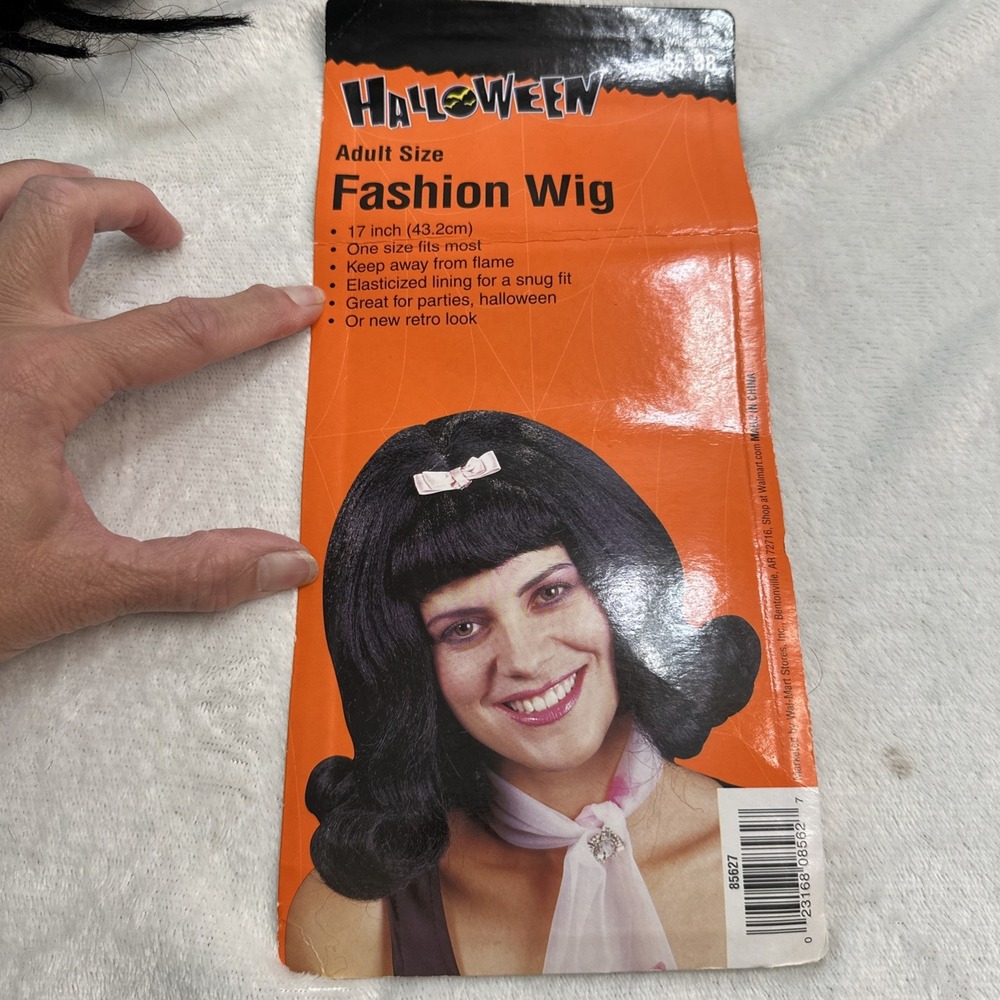 Halloween Fashion Wig‎ Black Pink Bow Retro Elastic Lining 17"